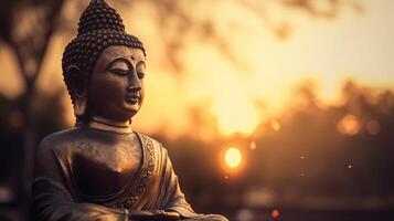 Buddha statue on sunset background. photo