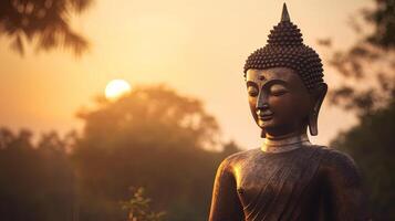 Buddha statue on sunset background. photo