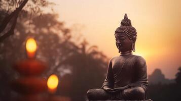 Buddha statue on sunset background. photo