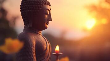 Buddha statue on sunset background. photo