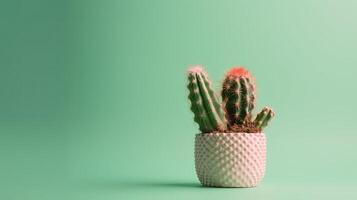 cactus en un maceta en verde antecedentes. mínimo concepto.ai generativo foto