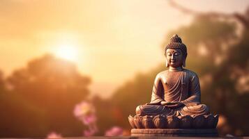 Buddha statue on sunset background. photo