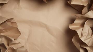 close up of crumpled brown paper texture background with copy space. photo