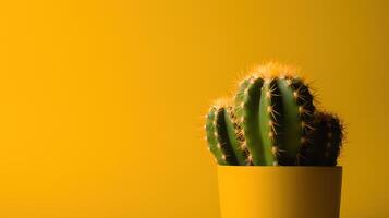 cactus en amarillo maceta en amarillo antecedentes con Copiar espacio. mínimo estilo.ai generativo foto