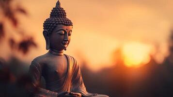 Buddha statue on sunset background. photo
