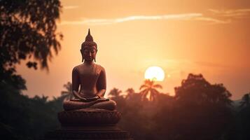 Buddha statue on sunset background. photo