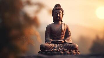 Buddha statue on sunset background. photo