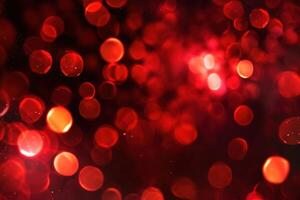 Abstract Christmas background with bokeh defocused lights and red color. photo