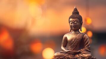 Buddha statue on sunset background. photo