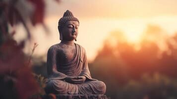 Buddha statue on sunset background. photo