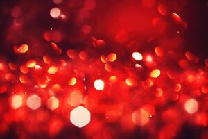 Abstract Christmas background with bokeh defocused lights and red color. photo