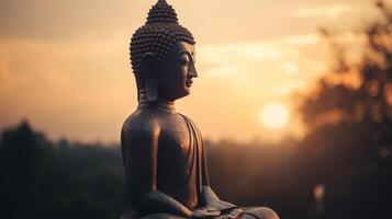 Buddha statue on sunset background. photo