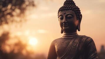 Buddha statue on sunset background. photo