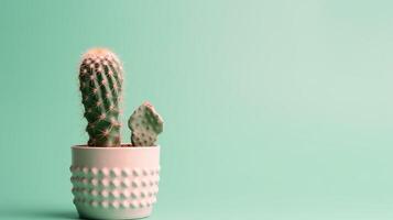 cactus en un maceta en verde antecedentes. mínimo concepto.ai generativo foto