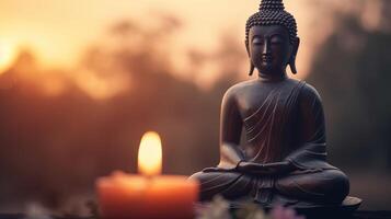 Buddha statue on sunset background. photo