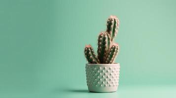 Cactus in a pot on green background. Minimal concept. photo