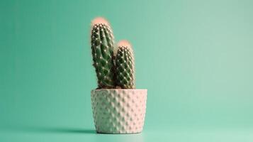 cactus en un maceta en verde antecedentes. mínimo concepto.ai generativo foto