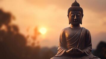Buddha statue on sunset background. photo