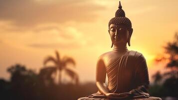 Buddha statue on sunset background. photo