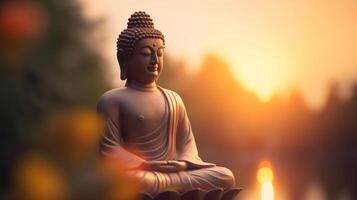 Buddha statue on sunset background. photo