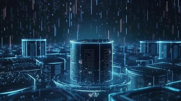 3D rendering of abstract technology concept. Digital data transfer and communication. photo