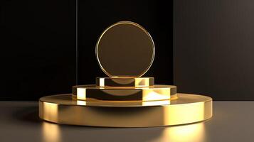 Abstract black background with gold podium for product presentation. 3d render. photo