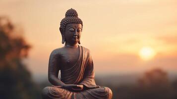 Buddha statue on sunset background. photo