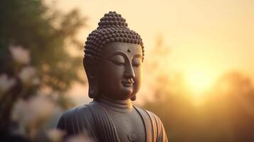 Buddha statue on sunset background. photo