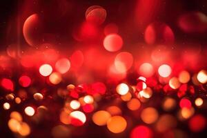 Abstract Christmas background with bokeh defocused lights and red color. photo