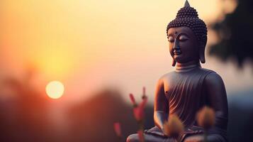 Buddha statue on sunset background. photo
