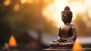 Buddha statue on sunset background. photo