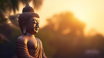 Buddha statue on sunset background. photo