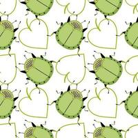 Stink green bugs with leaves. Seamless pattern with cartoon elements vector