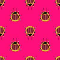 Bright beetles on the pink background. Seamless pattern with cartoon element vector