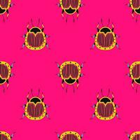 Bright beetles on the pink background. Seamless pattern with cartoon element vector