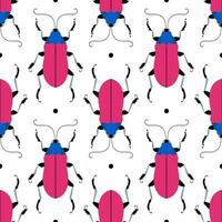 Big pink bugs with black dots. Seamless pattern with cartoon elements. vector