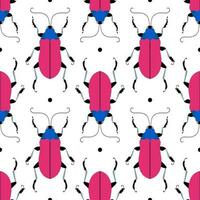 Big pink bugs with black dots. Seamless pattern with cartoon elements. vector