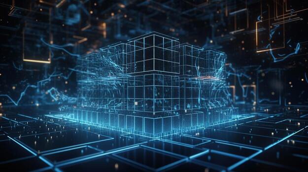 3D rendering of abstract technology concept. Digital data transfer and communication. photo