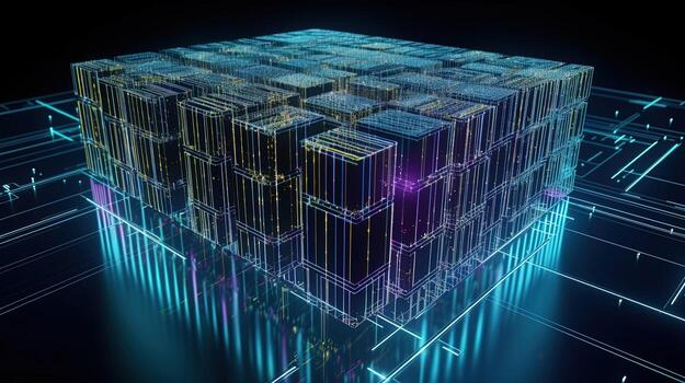 3d rendering of data storage concept. Computer generated abstract background,Digital data storage concept. photo