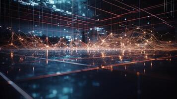3d rendering abstract digital technology background. Network connection structure. Digital data visualization. photo