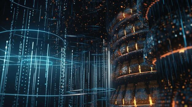 3D rendering of abstract technology concept. Digital data transfer and communication. photo