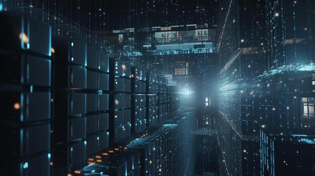 3D rendering of abstract technology concept. Digital data transfer and communication. photo