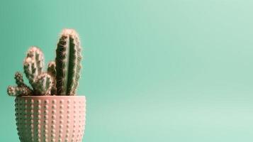 Cactus in a pot on green background. Minimal concept. photo