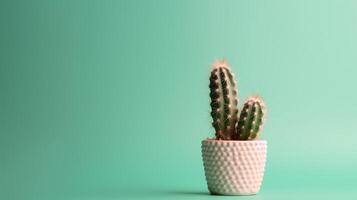 cactus en un maceta en verde antecedentes. mínimo concepto.ai generativo foto