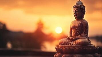 Buddha statue on sunset background. photo