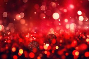 Abstract Christmas background with bokeh defocused lights and red color. photo