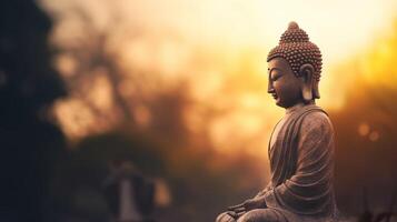 Buddha statue on sunset background. photo