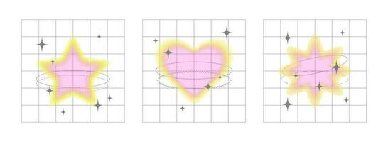 borroso multicolor corazón, estrella, flor. y2k estilo elementos con diferente geométrico formas vector