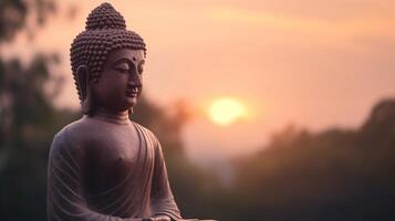 Buddha statue on sunset background. photo
