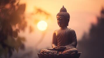 Buddha statue on sunset background. photo